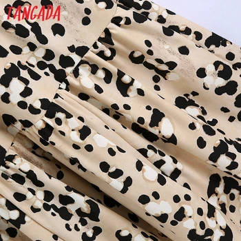 Tangada de Moda as Mulheres estampa de Leopardo Camisa de Vestido Solto Vintage Manga Longa Casual Senhoras Vestido Midi BE225