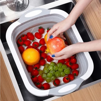 4-em-1 dobrável de frutas e vegetais, máquinas de lavar louça cesto de malha do filtro do dreno rack pia coador de água ferramenta de cozinha