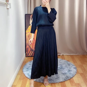 2020 verão de Mulheres meados de-comprimento da saia Miyak dobra de moda tamanho Grande, fino e versátil, casual cor sólida Grande balanço saia Amarrada 78