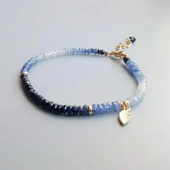 Lii Ji Genuíno Multi Azul Safira Pulseira de Prata 925 Banhado a Ouro 18K Folha Delicada Pulseira Para Mulheres