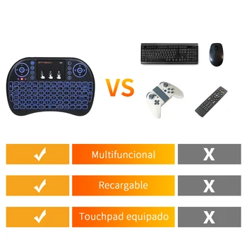 GTmedia I8, teclado retroiluminado inalámbrico, versión en español en inglés, Ar Mouse de 2,4 GHz, painel de deteção tátil de mano