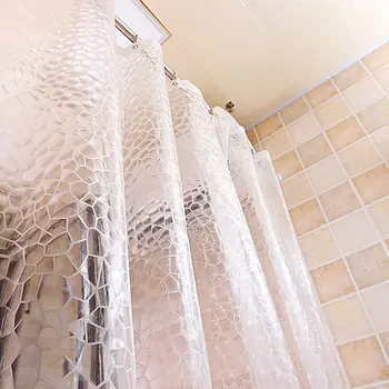 Casa de banho Impermeável transparente Cortina de cubo 3D água clara Cortina de Chuveiro com Ganchos EVA casa de Banho cai a Cortina de Chuveiro D25