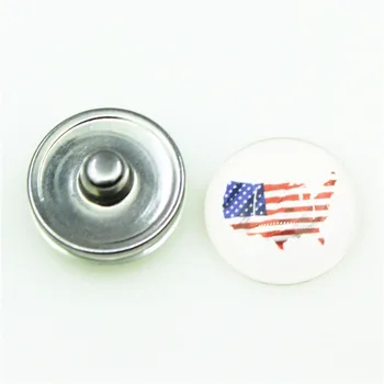 Botão Snap 20pcs/lote de Vidro com Bandeira Dos Estados Unidos Snap Botões de Diy 18 mm Snap Jóias Pingentes, Pulseira de&Pulseira Snap Encantos