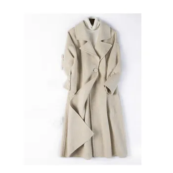 2018 novo casaco de lã de cor sólida casaco feminino longo casaco de lã dupla face casaco de lã de cashmere