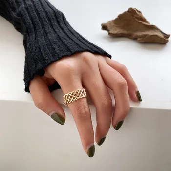 SRCOI de Ouro, Cor de Prata Liga Oco Grelha Ajustável Abrir Anéis de Dedo de 2020 Moda Vintage Anéis de Metal Mulheres de Jóias de Casamento