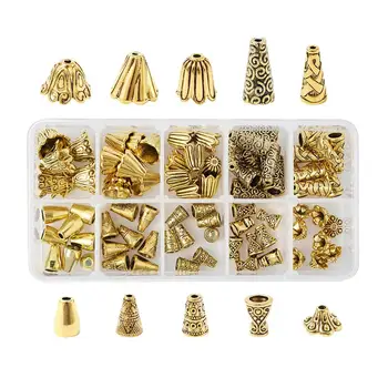 80pcs/caixa de Estilo Tibetano Liga de Cone de Esferas Caps Para Fazer jóias DIY Acessórios 13.5x7x3cm, 8pcs/compartimento