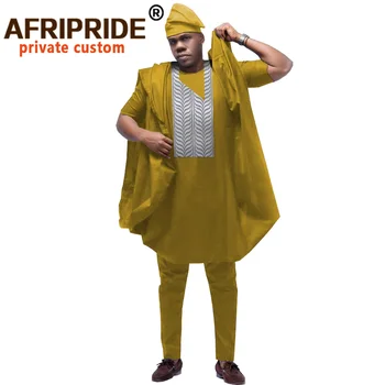 Africano de Roupas para Homens Agabada Veste Camisa de Ancara Calças Tribal Chapéu de 4 peças de Terno Dashiki, Roupas para Casamento AFRIPRIDE A2016019