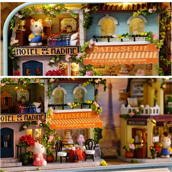Caixa de Teatro Casa de bonecas em Miniatura de Brinquedo com Mobiliário Coelho DIY em miniatura Casa de bonecas DIODO emissor de Luz de Brinquedos para Crianças de Presente de Aniversário Q10