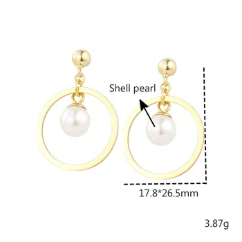 Shell Pérola Ouro 18k Redonda Simples Real 925 Prata Esterlina de Borla Brincos Para Mulheres Queda Earings Moda Jóias Ins Flyleaf