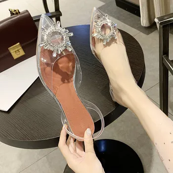 Mulheres Sandálias De Dedo Apontado De Metal Transparente Geléia De Sapatos De Saltos Altos De Moda Feminina Casual Escorregar No Calçado Feminino Plus Size