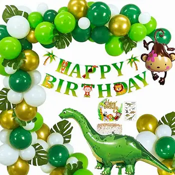80pcs Selva Dinossauro Balões Guirlanda com Folhas de Palmeira Ouro Verde Balões Macaco Folha de Balão Crianças Decorações de Festa de Aniversário