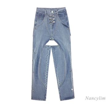 Harajuku calças de Brim das Mulheres 2020 Outono Novo Sexy Oco Casual, de Jeans, Calças Femininas de Todos-jogo de Moda Jean Calças Streetwear Calças