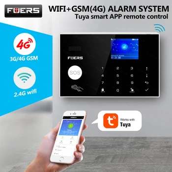 WIFI, GSM 4G Sistema de Alarme de Tuya de Controle de Aplicativo para Casa de Segurança do Sensor de Movimento Buglar Alarme de 2,4 polegadas Full Touch 4G GSM Cor da Tela do Painel