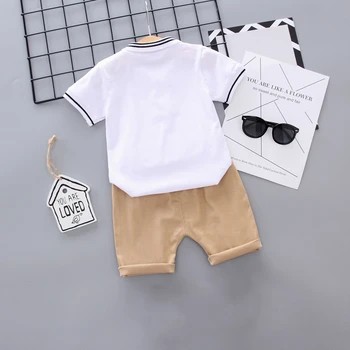 2019 Crianças Definir verão novos rapazes de vestuário, roupas de Bebê de menino de desenhos animados algodão lapela curto mangas de camisa + shorts ocasionais de menino Conjuntos