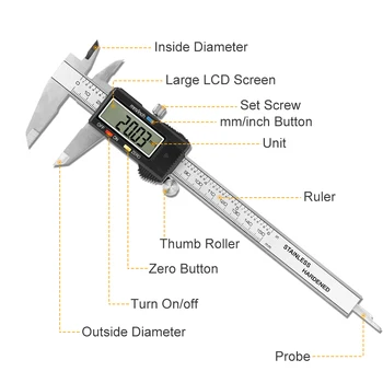 150mm/6 polegadas Digital Pinça de Aço Inoxidável Eletrônico Vernier Paquímetro Micrômetro de Profundidade Precisão de Medição de Ferramentas com o Caso