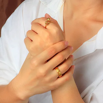 Baoyan Bola Anéis Bonito Ouro 18K Metal Grande Bola Irregular Nó Anéis de Dedo de Moda de Aço Inoxidável da Jóia do Partido Para as Mulheres