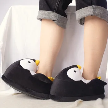Miúdos Casa de Inverno Sapatos de Algodão Macio, antiderrapante Chinelos Macios Bonito dos desenhos animados do Luxuoso Chinelos mulheres Animais Pinguim Sapatos fechados