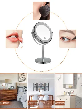 Face dupla, Espelho de maquilhagem com Luz, Ampliação de 10X LED Espelho para Maquiagem, Dimmer Toque, de Mesa em Espelho, Recarregável USB