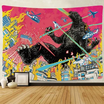Desenho animado japonês Dinossauro Tapeçaria Pendurada na Parede Bruxaria Hippie Tapete Carpete Dinossauro Tapeçarias de Aviões de guerra Boêmio Casa de Arte