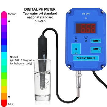PH-301 de pH Digital Controlador de Testador de Medidor com Opcional HI/LO Ação 0.00~14.00 Faixa de pH Substituível BNC Eletrodo de CO2 Solução
