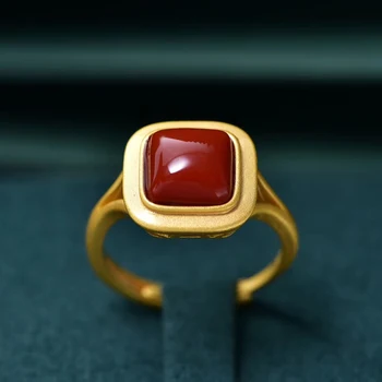 Amorita boutique Quadrado vermelho natural anel de pedra