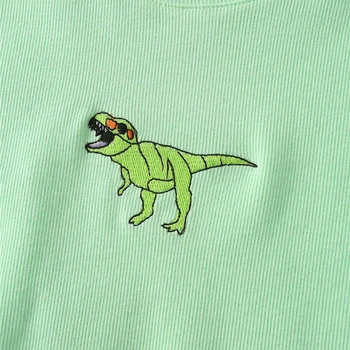 2020 mulheres cartoon print verde de manga curta t tops da moda feminina bordado de dinossauro de impressão curta t-shirt femme