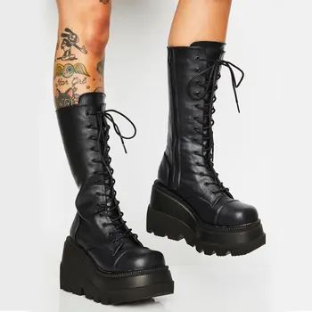 DORATASIA na venda de marcas de luxo feminino botas de plataforma fatias de espessura inferior mulheres botas outono inverno punk legal sapatos de mulher