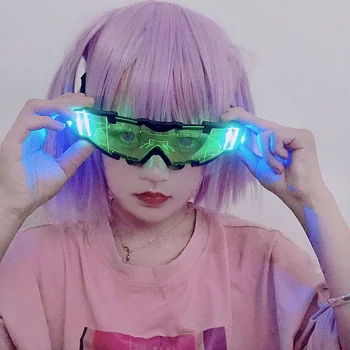 Japão Harajuku Anime Óculos LED Shiner Super Legal Óculos de Segurança Cosplay Futuro de Máquinas Harajuku Visão Noturna