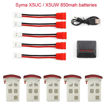 Syma X5UC / X5UW bateria RC Quadcopter Peças de Reposição Acessórios 3,7 V 850mAh a Bateria e o Carregador 5-1 Cabo