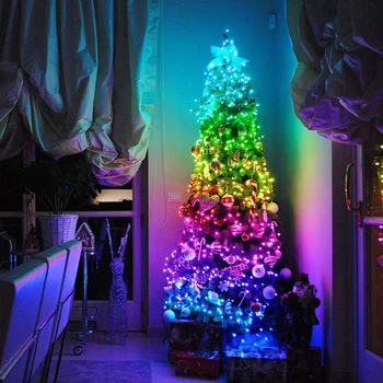 Natal Seqüência de Luzes RGB LED USB Luzes de Fadas Aplicativo de Controle Remoto do Ano Novo de Árvore de Natal Decoração de Festa Enfeites Lâmpada de Seqüência de caracteres