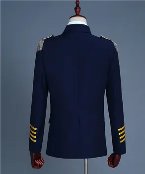 2018 Branco e Azul Marinho Duplo casaco Comprido casaco, blazer, Calças de Boate Bar Capitão Royal Figurinos(Casaco+Calça)