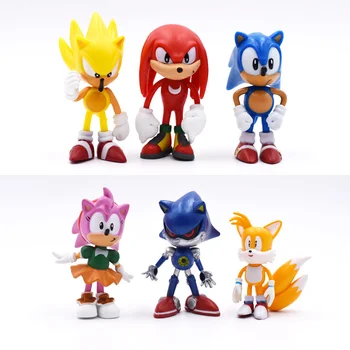 Sonic 6piece/set Boneca de Anime Figura de Brinquedos 4st Geração Boom Raras Dr. Eggman Sombra de PVC Brinquedo Para Crianças com Personagens do Presente 4-7cm