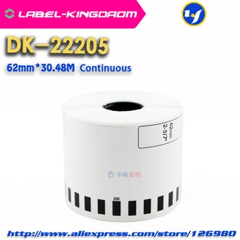 100 Rolos Compatível DK-22205 Rótulo 62mm*30.48 M Contínua Compatível para Impressora Brother QL-700, Todos Com Suporte Plástico