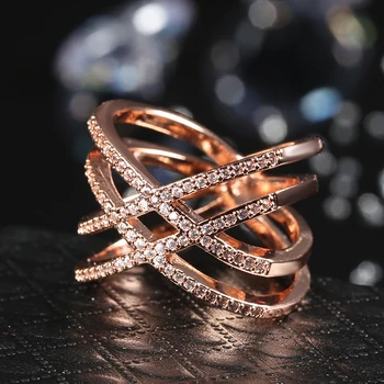 Kinel 2020 Quente Rosa de Ouro das Mulheres Anéis de linhas Geométricas Cruz Moda Zircão Anel de Noivado a Jóia de Cristal de Presente