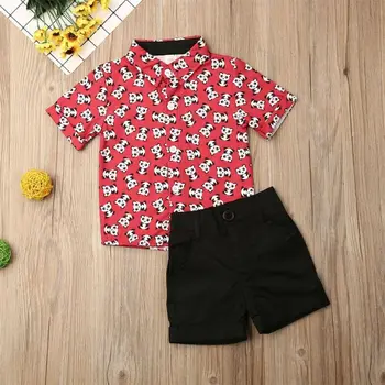 Meninos infantil Bebê Criança Panda de Impressão Superior camiseta +Shorts Calças de Roupas Conjunto de Roupa de Cavalheiro de terno