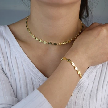 2020 nova cor de ouro simples sorte, mau-olhado charme cadeia de ligação do turco do olho mau, bracelete, colar de jóias set