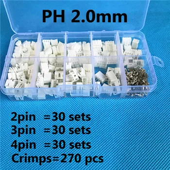 90sets de PH de 2,0 mm 2 3 4 pinos Conector plug Macho, Fêmea, Frisa MERGULHO em uma Caixa