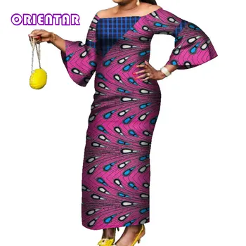 Moda de Barra do Pescoço Ancara Vestidos de Mulheres Africanas de Impressão Longo do Dashiki Vestido de Festa Veste Plus Size Africana Roupas para Mulheres WY7713