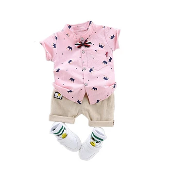 A criança de Bebê, Roupas moda Verão Meninos do Bebê Manga Curta arco coroe a Camisa Tops+ Calças Conjunto de Roupa de recém-nascido ternos