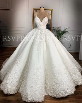 Luxury Ball Gown Sweetheart Vintage Laço de Cetim Marfim Vestido de Noiva Applique Africana de Noiva, Vestidos de Casamento 2020 robe de mariee