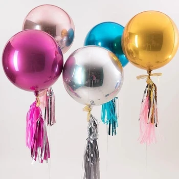 5pcs Folha de Ouro Tira Rodada Bola de Metal 4D Glitter Festa de Balões de Aniversário de Casamento de Suprimentos inflável de ar globos
