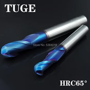 TUGE Corte HRC65 2 Flauta transversal do Aço de Tungstênio da Fresa Blue nano revestimento de Ferramentas de Fresamento Ball Nose Para o Metal Cortador de Ca