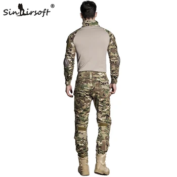 SINAIRSOFT Tático G3 BDU Camuflagem Combate Uniforme de Airsoft Camisa Calças Com joelheiras Militar Multicam Caça a Roupa de Camo