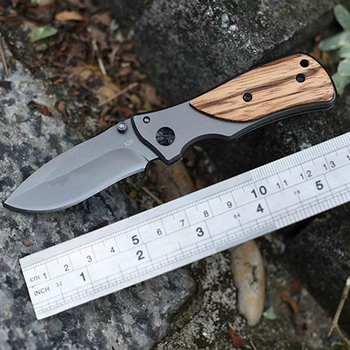 Alta dureza da lâmina de Faca de Caça de Faca Dobrável 7Cr18Mov Lâmina de Rosewood Lidar com Faca de Caça de Sobrevivência ao ar livre canivetes
