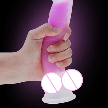 Pele Realista Pênis Enorme Fluorescente Enorme Vibrador Em Silicone Flexível Com Ventosa Artificial Do Pênis, Masturbador Feminino Brinquedos Sexuais