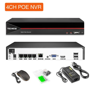 Techege H. 265 4CH 1080P POE NVR do Kit Câmera de Segurança CCTV Sistema de Exterior gravação de Áudio da Câmera do IP de P2P de Vigilância de Vídeo Definido