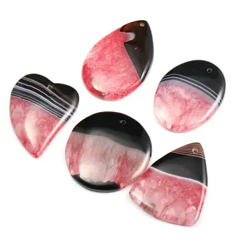 5pcs / Monte Negro Vermelho Listrado Agates Pingente de Reiki de Cura Natural de Pedra de Meditação Amuleto DIY Jóia de Pedra Natural Encantos