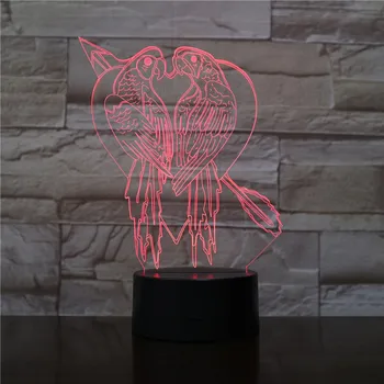 Novidade Papagaio Pássaro Forma Candeeiro de Mesa em 3D Acrílico 7 Cores LED USB Dormir de Noite a Luz do Amor Romântico Decoração do Quarto de Luz Fixture1673