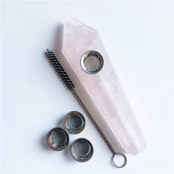 Pedra Natural de cristal cor-de-rosa do ponto de cura de cristal fumaça tubo com 1 escova+3 Filtros de preços do atacado