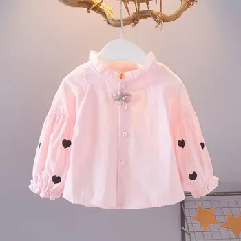 2021 novo Bebê Meninas de Algodão branco soild completa de Camisas de Bonito Crianças Blusa Roupas